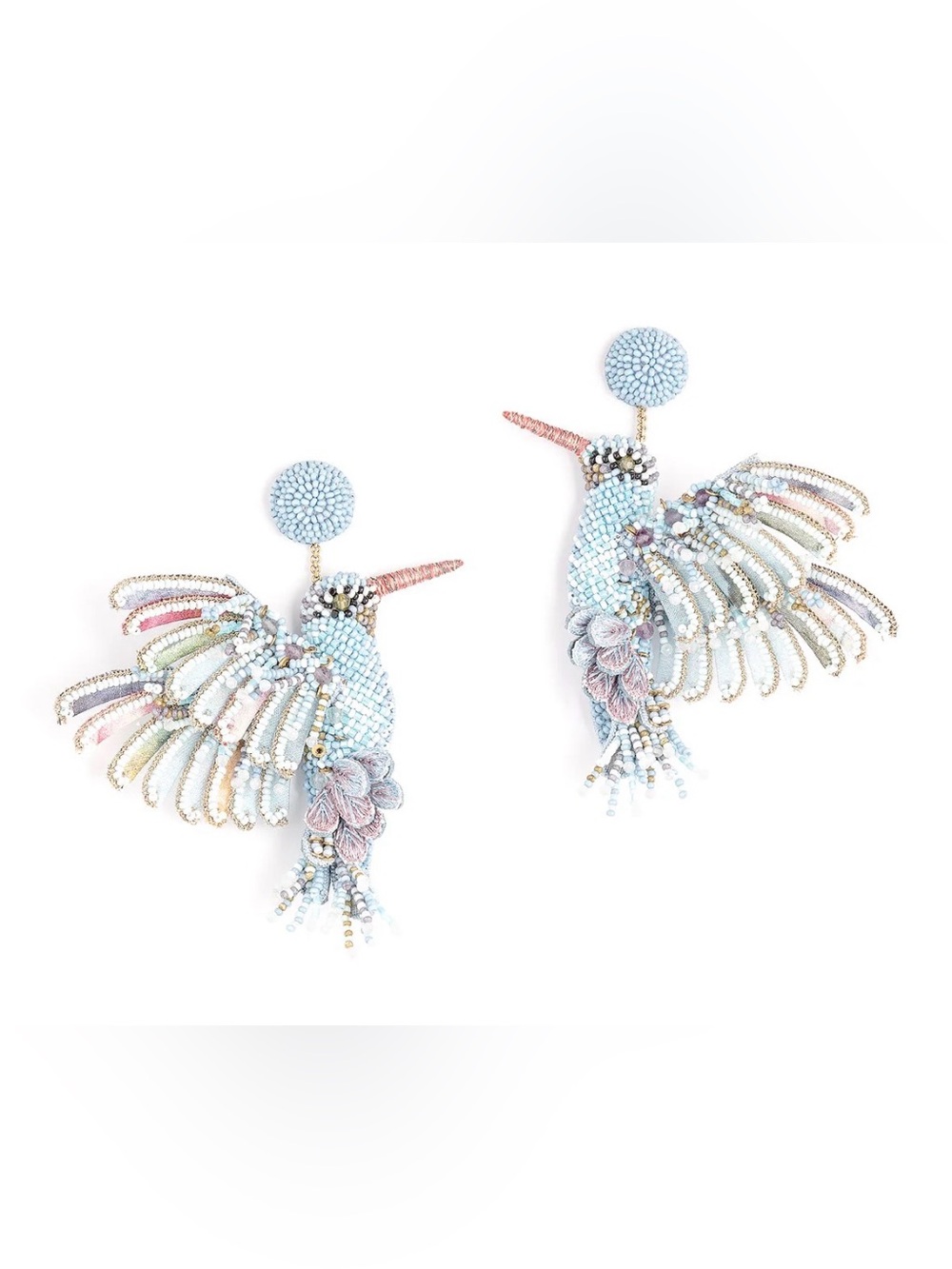 Deepa Gurnani Beaded Hummingbird Drop Earrings NWT in Light Blue/White - Picture 3 of 11